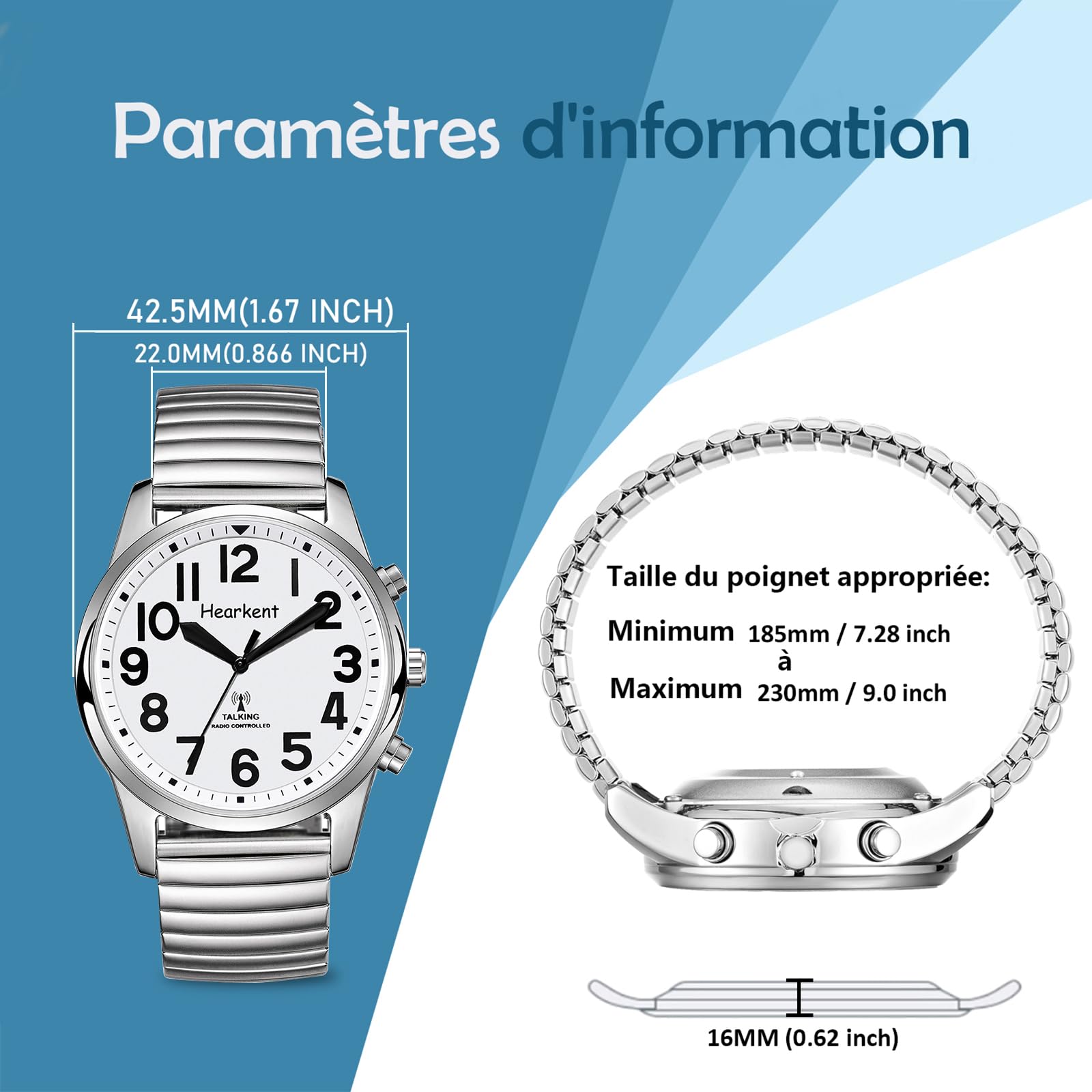 Hearkent Montre Parlante avec Chiffres Géants pour Malvoyants Française | Signal Réception Réglage Automatique l'heure et Date, Une Voix Forte et Claire, Des Chiffres Grands Chronométrage Précis