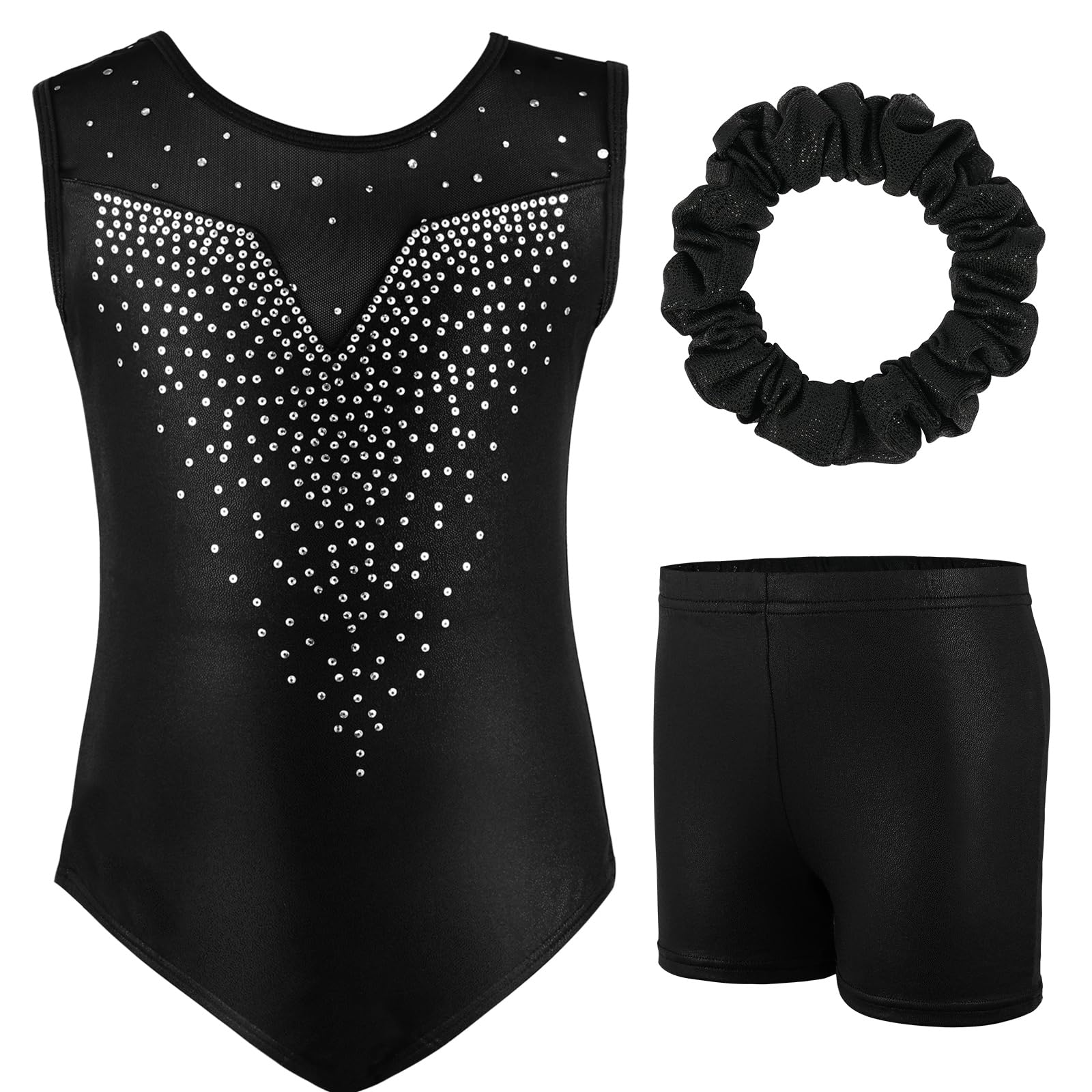 AOOWU Leotardos Gimnásticos para Niñas, Gimnasia Rítmica con Pantalón y Banda, Maillot Ballet Cuello Redondo Sin Mangas 5-6 Años Púrpura