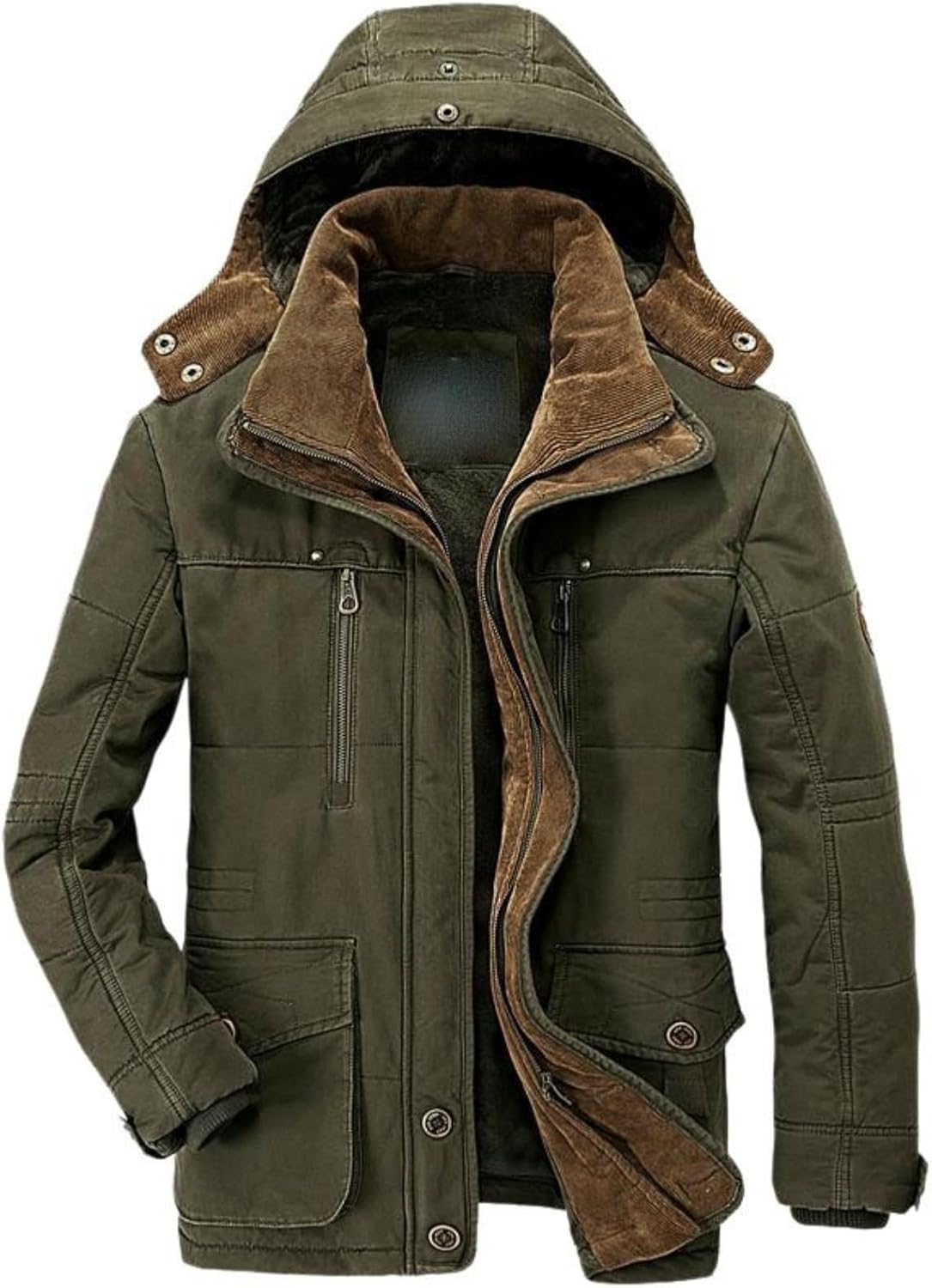 Men’s Winter Solid Color Cotton Zip Fleece Lined Loose Casual Jacket Outerwear
