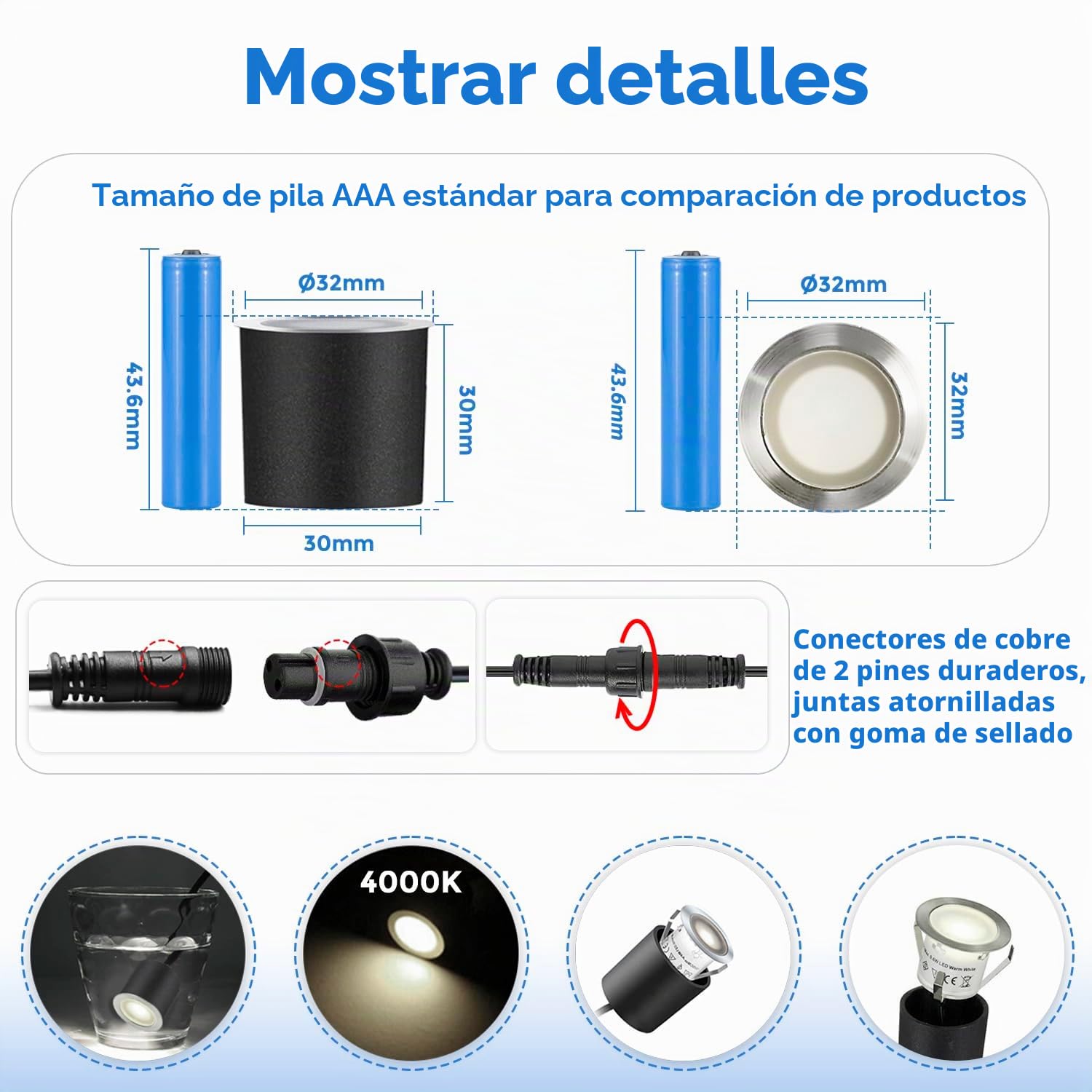 Arotelicht 10 focos LED empotrables para el suelo, Foco Suelo Led, IP67,blanco frío 4000K,resistente al agua,0,6W, diámetro de 32 mm, interior y exterior, terraza, cocina, jardín