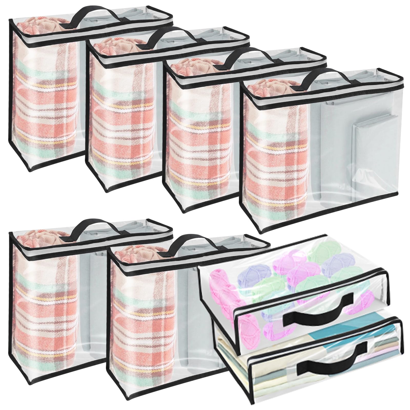 8PCS Clothes Storage Bag, 30 x 40 x 10cm Storage Bags with Zips, Clear Storage Bags with Black Reinforced Handle, Can Be Stored Sweater Clothes Bed Sheet Pillow for Closet & Under Bed Storage