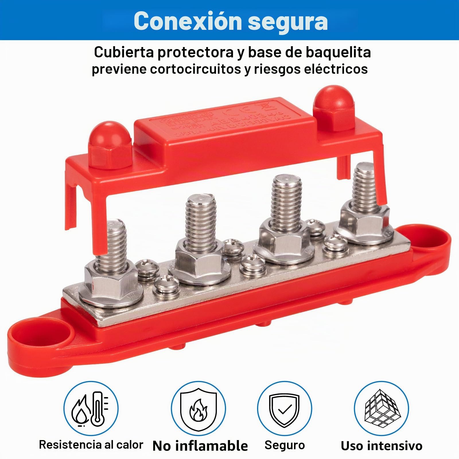 Spurtar Barra Colectora 250A 12V–48V con 4x M10 Pernos y 6x M4 Tornillos, Bloque de Distribución de Energía para Coche, Barco, RV 16,5 × 3,4 × 4,8 cm – No Apto Para Espacios Reducidos
