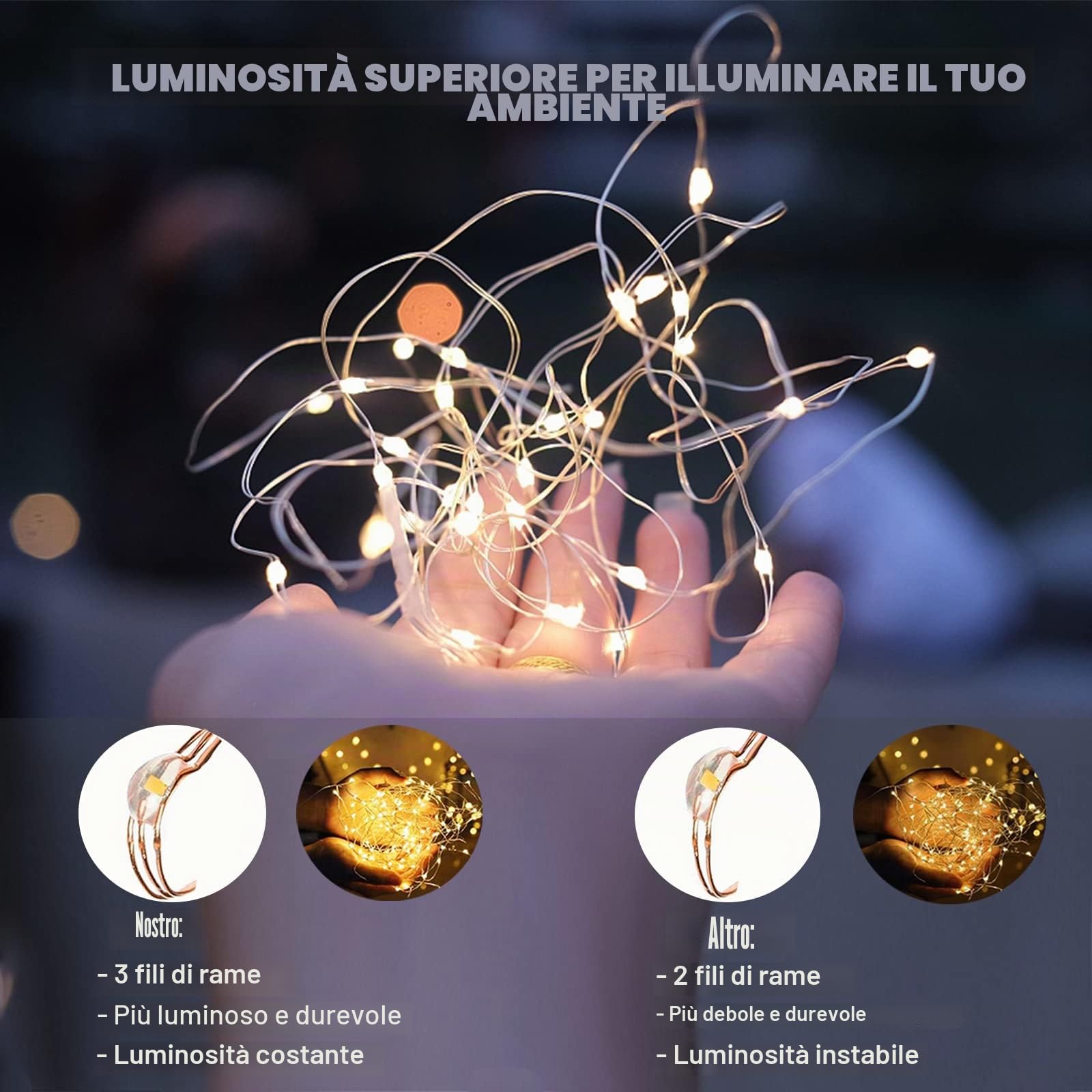 Bowfar Catena Luminosa per Interna e Esterni, 50M 500 LED Luci Fata a Filo di Rame Bianca calda con Spina e Telecomando, Impermeabile IP65 per Natale, Matrimonio, Giardino, Festa, Albero di Natale