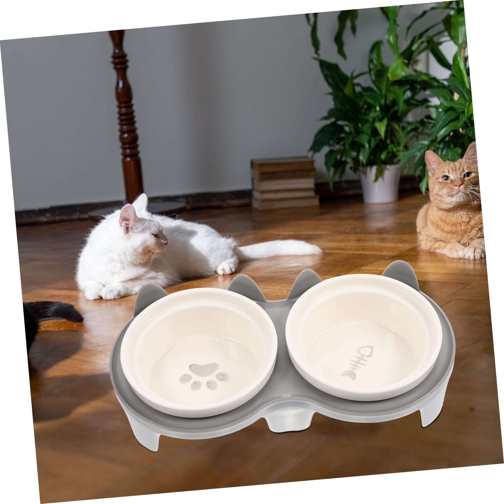 ibasenice Erhöhter Keramik Katzennapf mit Neigung Abnehmbar Kratzfest für Futter und Wasser Schont den Nacken von Katzen