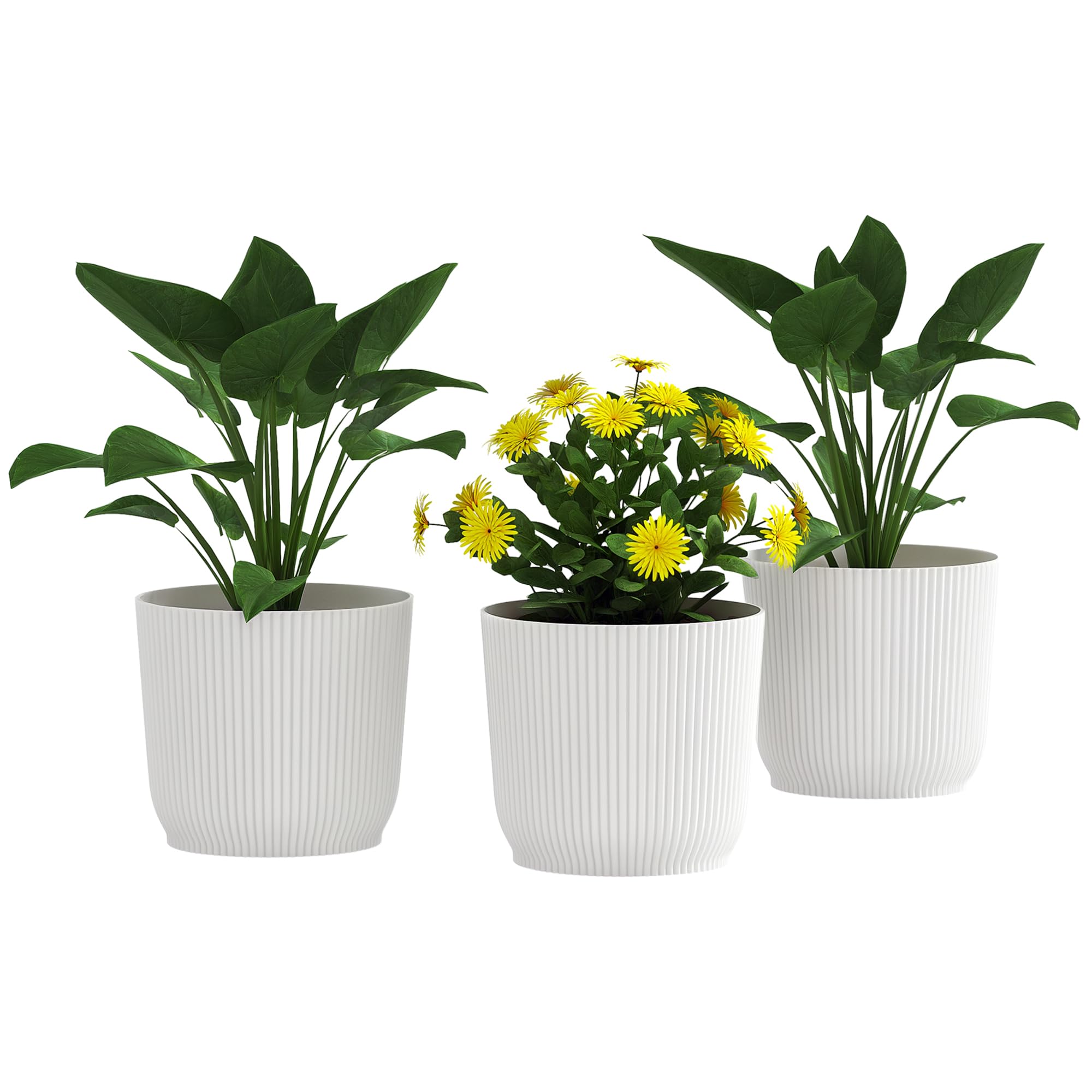 Rackhams Blue/White Set Of 2 Round Plant Pots Outdoor 22Cm For Garden Decoration, - 3 - Ф22 X 20Hcm