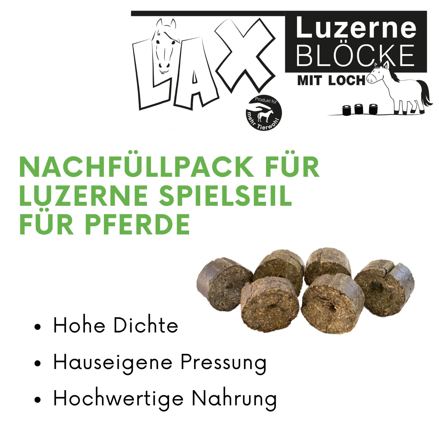 Blocs de luzerne avec trou 3 kg pour chevaux – Friandises saines 100 % luzerne