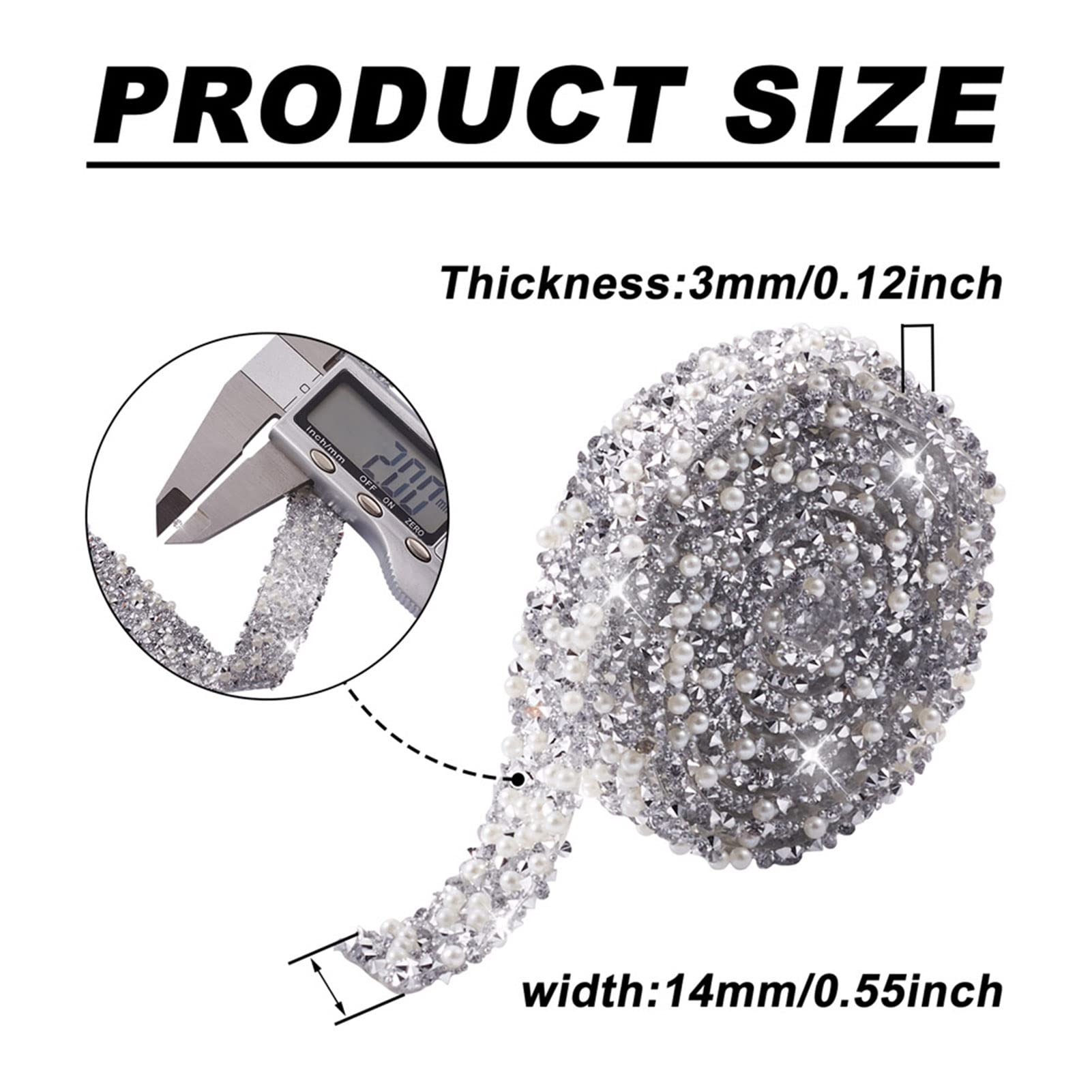 Hotfix Rhinestone Ribbon With Pearls — 5 Yards, 14mm Wide, Self-Adhesive Trim For DIY Clothing, Crafts, And Decor - View #2