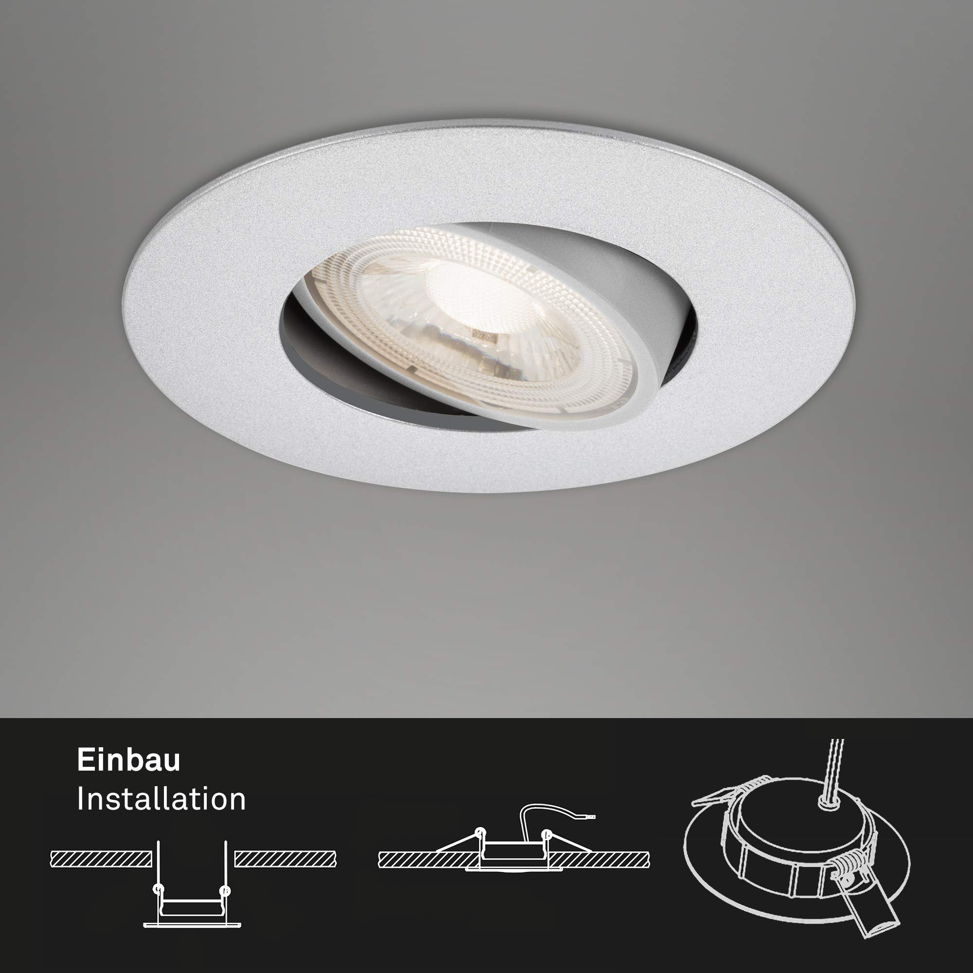 BRILONER Lampen - LED-inbouwlampen, set van 3 plafondlampen, draaibaar, GU10 elk 5 watt, elk 460 lumen, 3.000 Kelvin, IP23, 86x70mm (DxH) 7147-035 matzwart