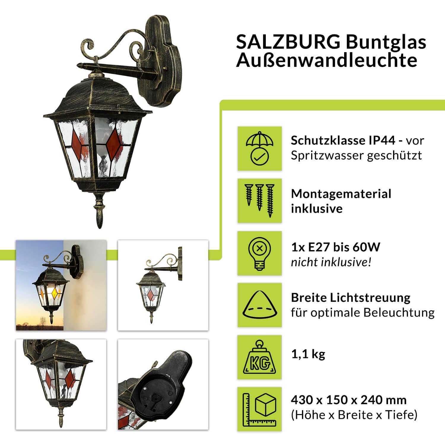 Klassieke buitenwandlamp van aluminium gemaakt in Italië, Kristel
