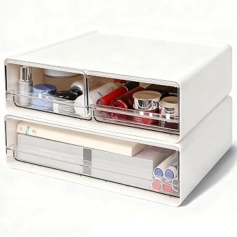 Plastic Desk Drawer Box with 3 Drawers White