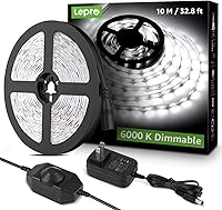 Lepro 32.8ft Dimmable LED Strip Lights 6000K Daylight White, 600 Super Bright SMD 2835 LEDs, Strong 3M Adhesive for Kitchen Under Cabinet Bedroom Vanity
