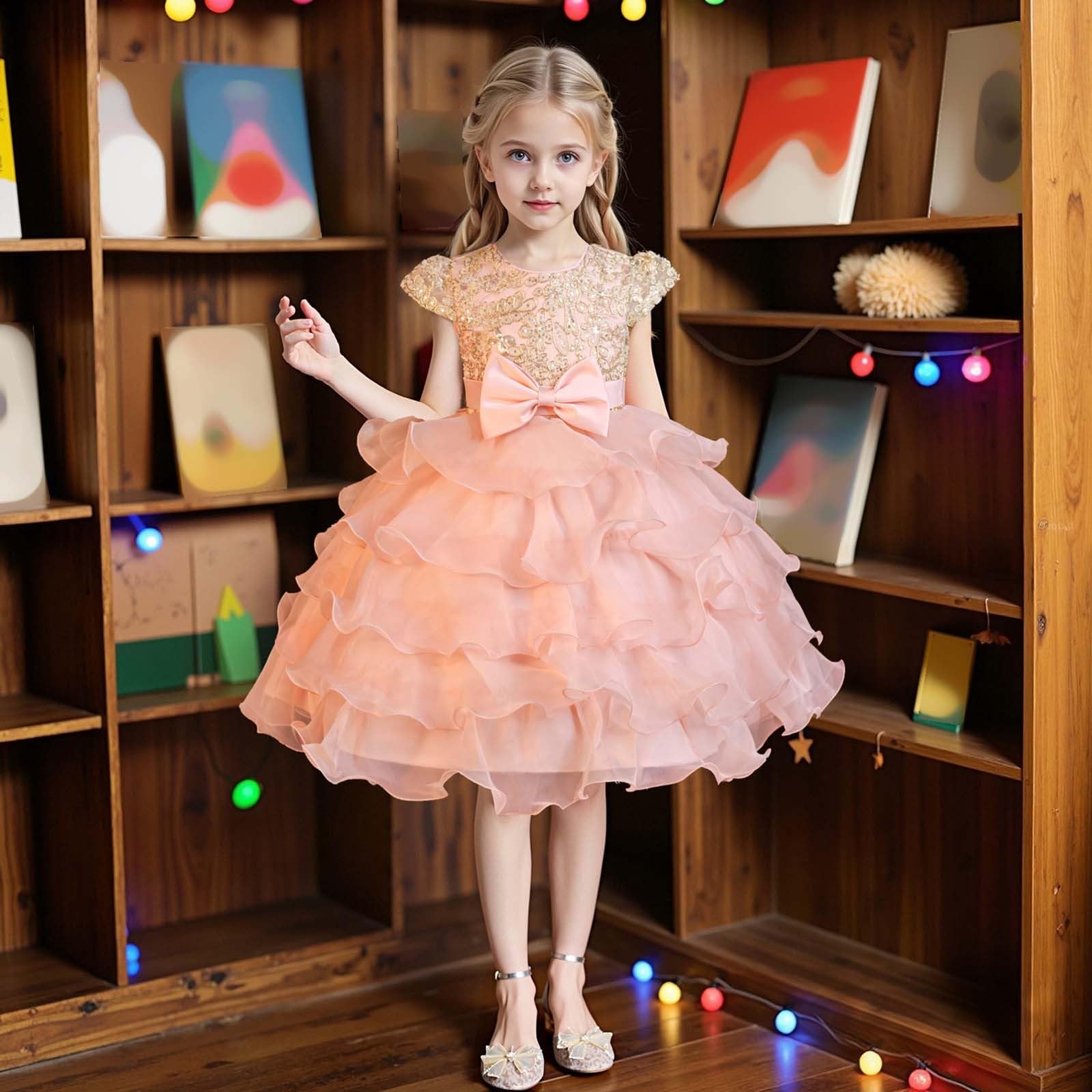 Elegante Vestido de Fiesta para niñas con corpiño y Falda satén un Estilo Festivo. pequeñas 2 a 10 años, Punto piqué, Ligero Suave, Ideal Uso Diario/g