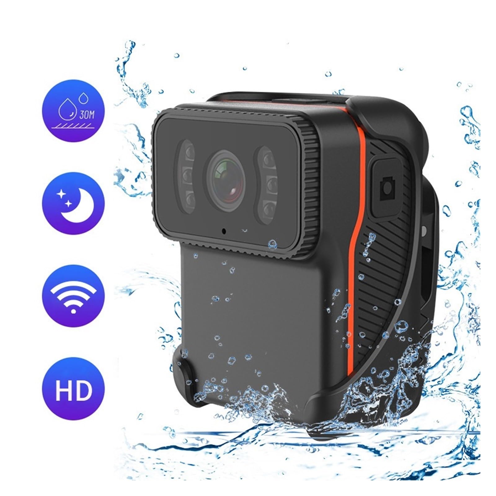 Macchina Fotografica d'azione Registratore delle Forze Ordine 1080P 200M Pixel Full HD WiFi Fotocamera Formato MP4 DV Action Cam 900mAh Video Visione Notturna(with 128G TF Card)