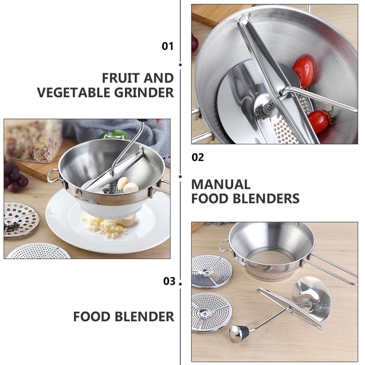 DOITOOL Presse-Purée Manuel en Acier Inoxydable 3 Disques Interchangeables pour Fruits Légumes et Préparation D’Aliments pour Bébés Outil Polyvalent pour Confitures et Purées Faciles à