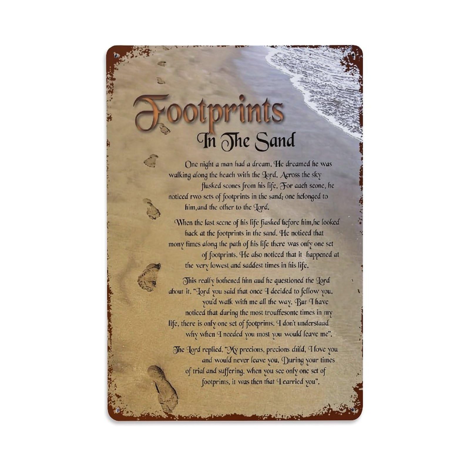 Jdfenggu Vintage Footprints In The Sand Retro Metal Tin Sign, Decor Art Poster For Bar, Home, Man Cave, Kitchen, Laundry Room Gift 8X12inch