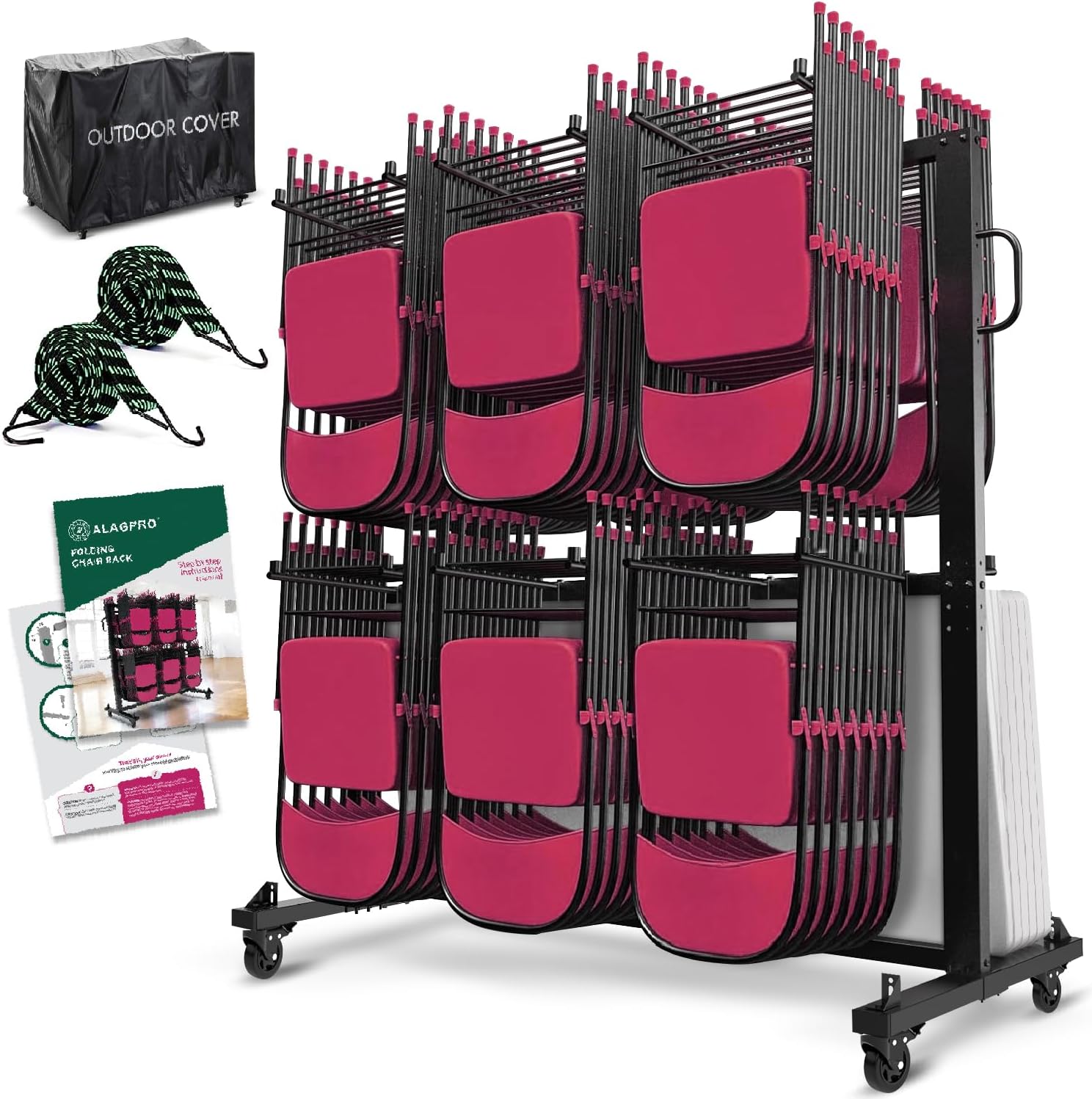 Folding Chair Rack Cart - Storage Dolly With Wheels, Heavy Duty Holder for 84 Chairs or 12 Tables of 900 LBS Capacity - Includes Outdoor Cover
