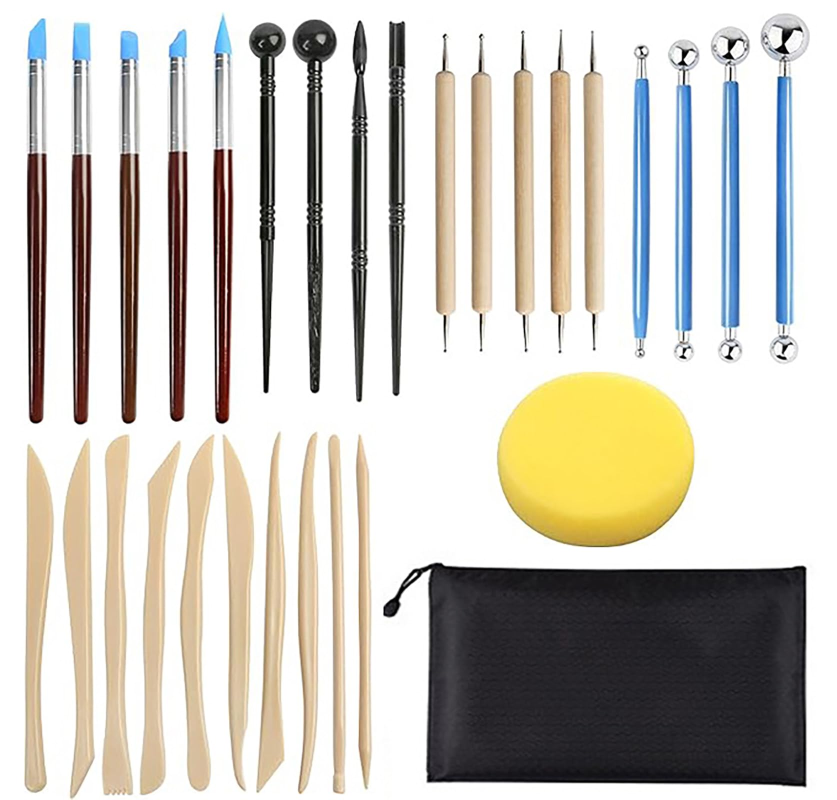Cake Decorating Tool Set with Storage Bag, 30 Pcs Plastic and Stainless Steel Fondant Tool, Clay Sculpting Tools Kits and Pottery Sculpture Tools (30)