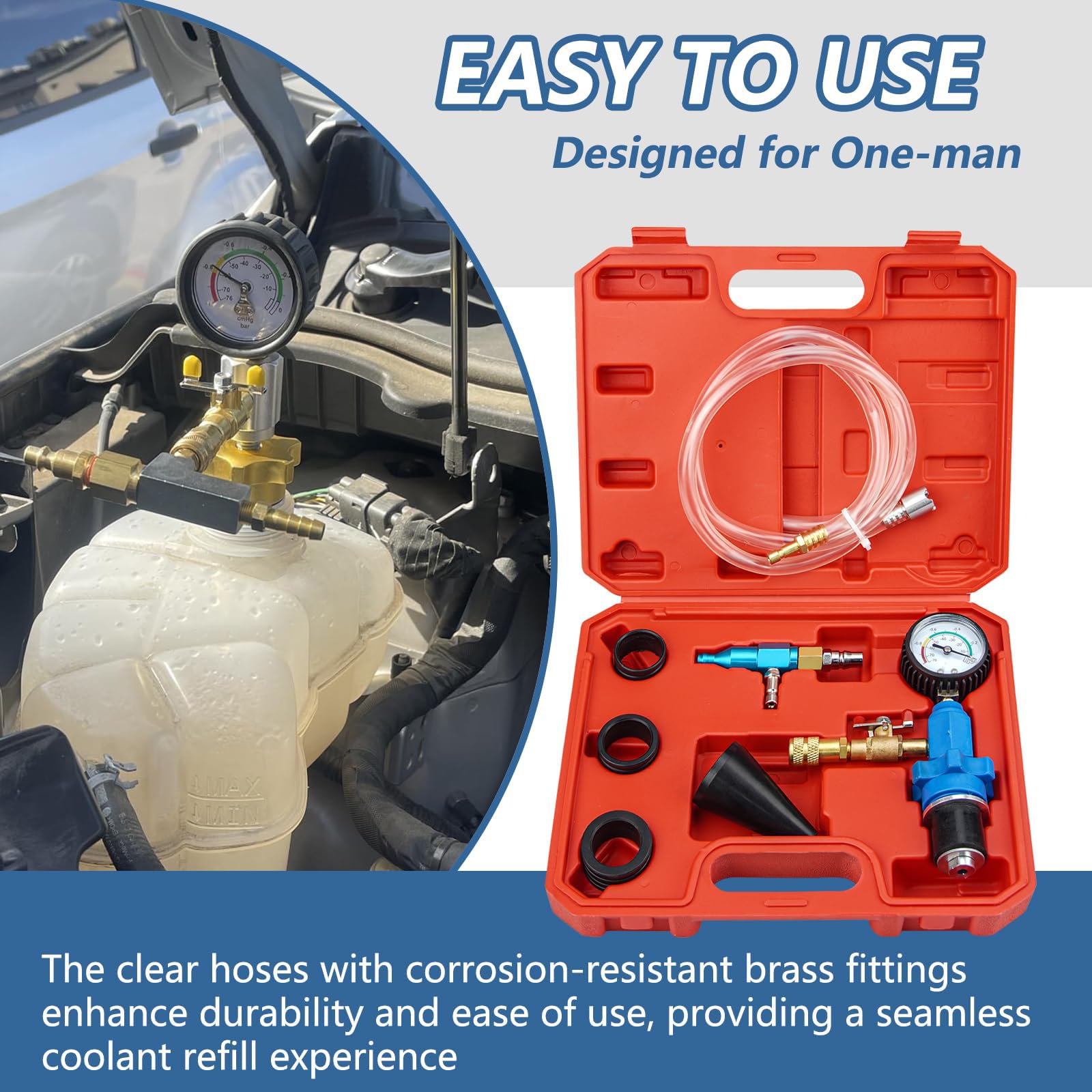 Kit professionale ricarica del liquido refrigerante a vuoto per auto e con adattatori universali e funzione spurgo rapido Set riempimento del liquido refrigerante per auto