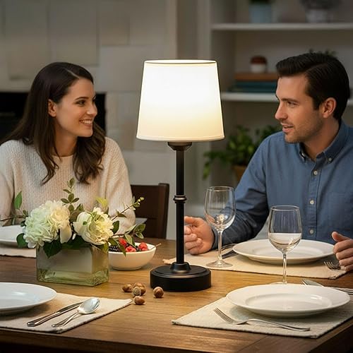 Miniatura 6 de Lámpara de mesa LED inalámbrica, lámpara de escritorio portátil con pantalla de tela, iluminación recargable de 6000 mAh, luz ambiental cálida de