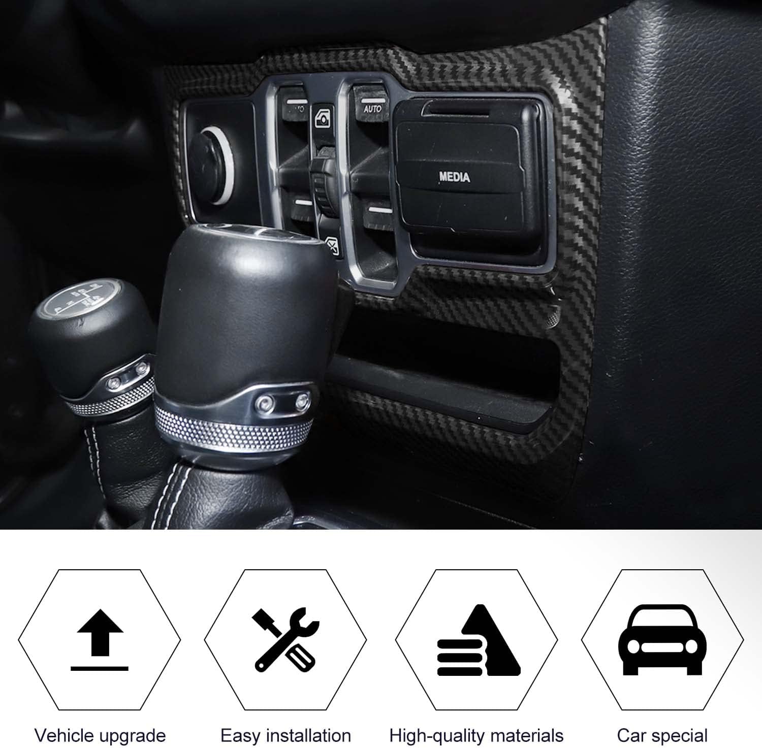 RT-TCZ Carbon Fiber Window Control Panel Trim Cover Center Console Decoration Interior Accessories for Jeep Wrangler JL JLU & Gladiator JT 2018-2024