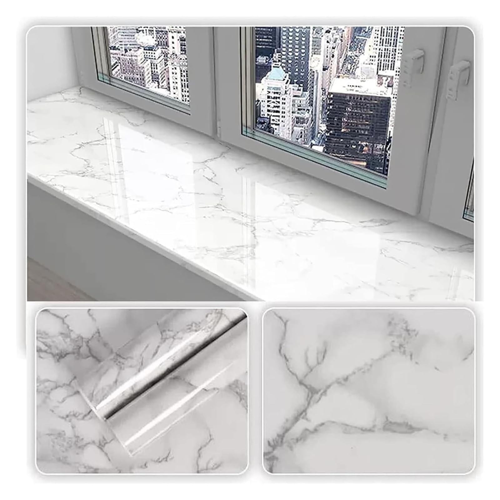 Cvhfhjtg Wit Self Adhesive Wallpaper, Marble Contact Paper Glossy Wallpaper Self-Adhesive 3/5M Length Cabinet Kitchen Countertops(,118.11X23.62in)