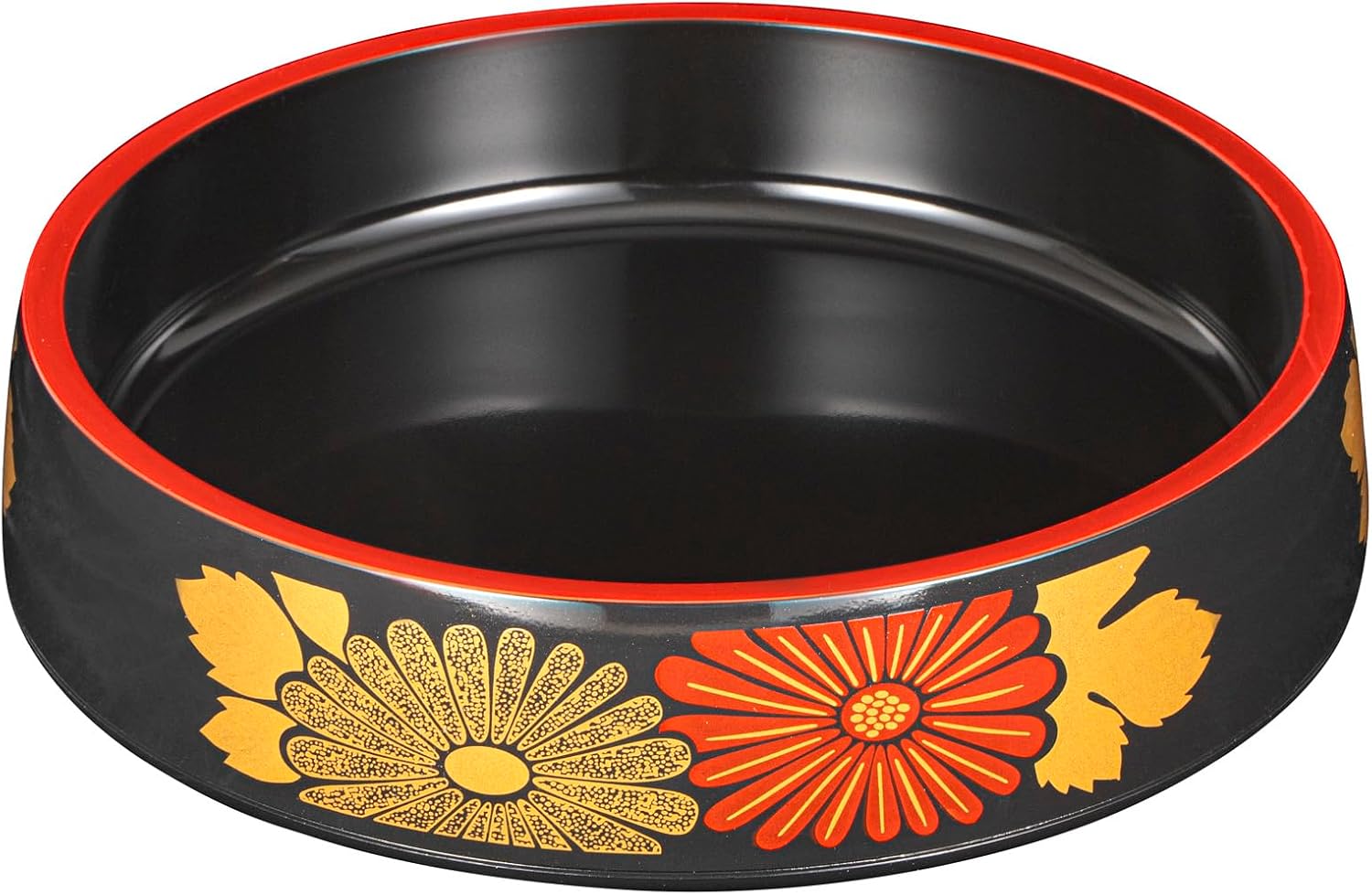Restaurantware Japanese Serving Tray 20 Count 9 Inches Round Plastic Sushi Presentation Dish, Black Floral Sushi Tray with Red Rim Design, Cold Food Display Plate, Asian Cuisine Serving Platter