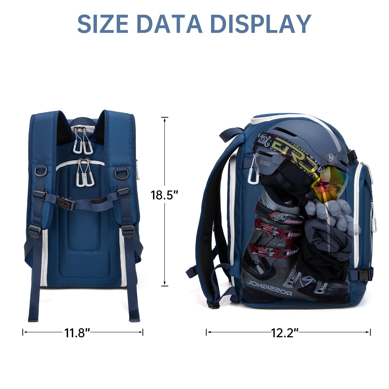 MIGGEEY Borsa per scarponi da sci con scomparto per casco e scomparto per stivali [50 l], zaino da sci con tasca per casco, borsa da sci con funzione di tracolla e spazio per accessori da sci