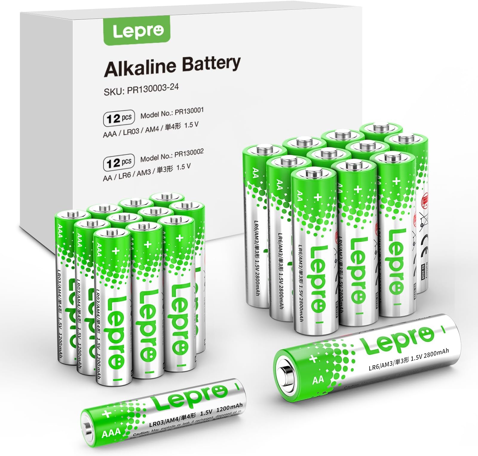 – Lepro AA & AAA Batteries 24 Pack, 1.5 Volt Alkaline Batteries with High Capacity, Anti-Leakage, Long Lasting Power, LR03 LR06 MN2400 MN1500 Batteries Pack for Clocks Remotes Mouse Torch
