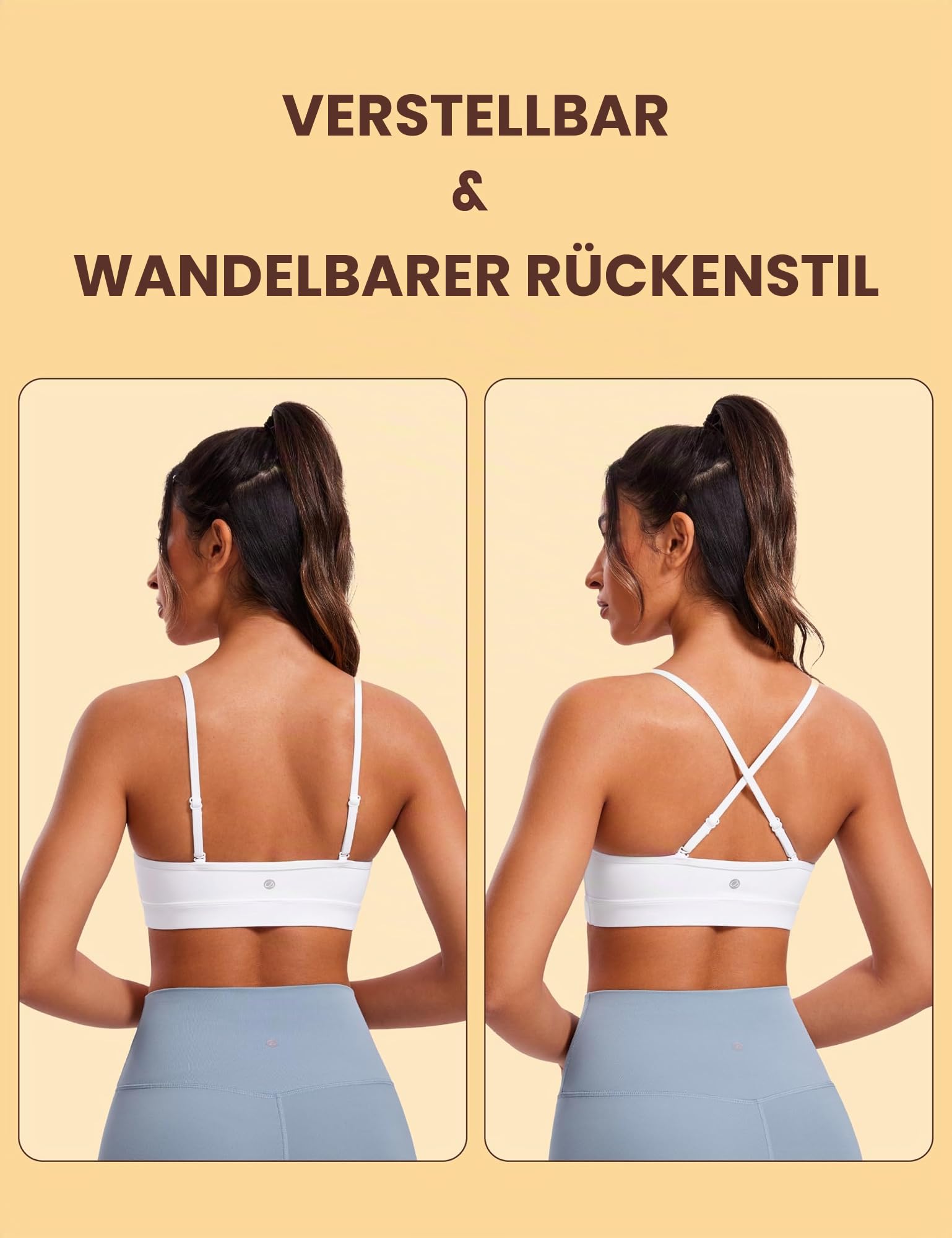 CRZ YOGA Damen Butterluxe V-Ausschnitt Sport BH Gepolstert Ohne Bügel Yoga Bra Verstellbar Spaghetti Träger Workout Crop Tops
