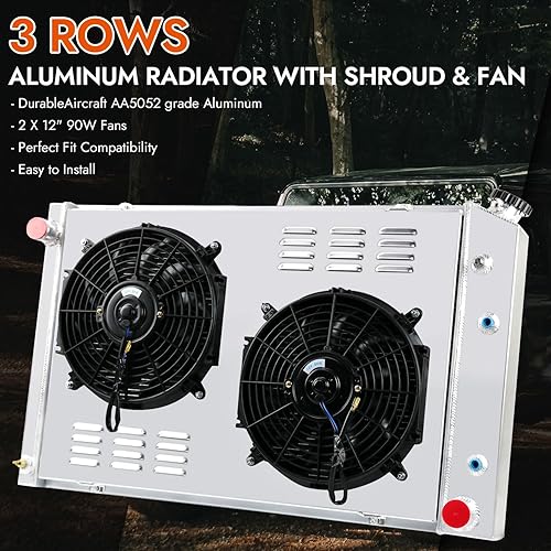 Miniatura 4 de RADREPLA Radiador de aluminio de 3 filas para Chevy GMC C10 C20 C30 C1500 C2500 K10 K20 K30 Pickup Blazer Jimmy V8 Radiadores Shroud 2 x 12 pulgadas