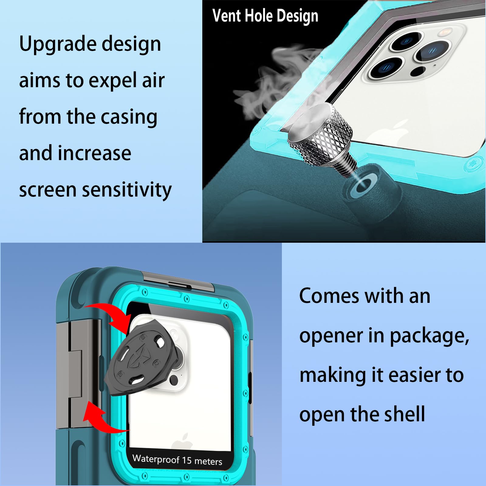 Kfisiso - Funda impermeable para teléfono de buceo, ajuste universal con iPhone 17/16/15/14/13 Pro Max Plus (tecla de volumen del teléfono a la izquierda), carcasa subacuática profesional para buceo