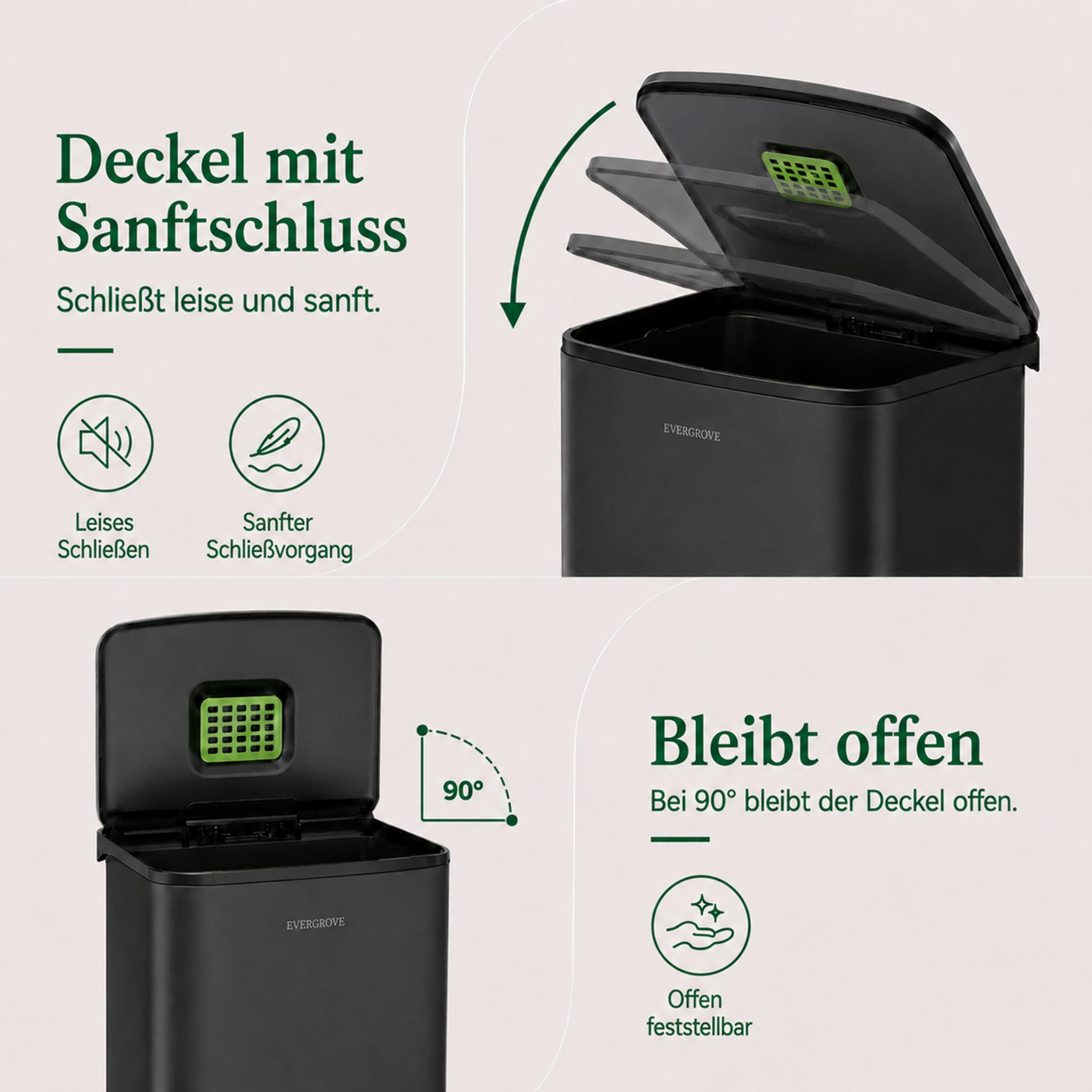 EverGrove Recycling Edelstahl-Mülleimer mit Fußpedal (Schwarz, 50, Liter) | Treteimer‑Pedal, Soft‑Close Deckel, herausnehmbarer Inneneimer und Mülltrennungssystem