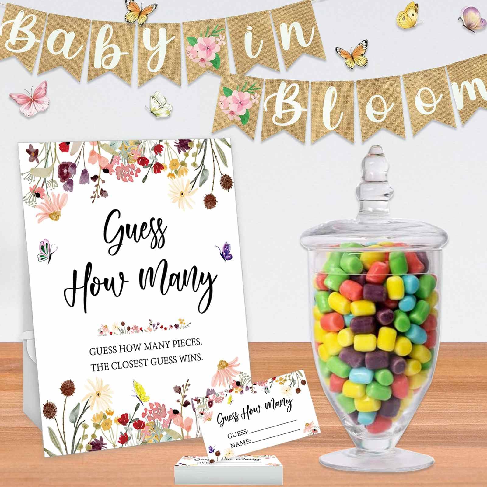 Baby Shower Diaper Raffle Game Set - Wildflower Design, 1 Sign & 50 Cards, Gender Neutral