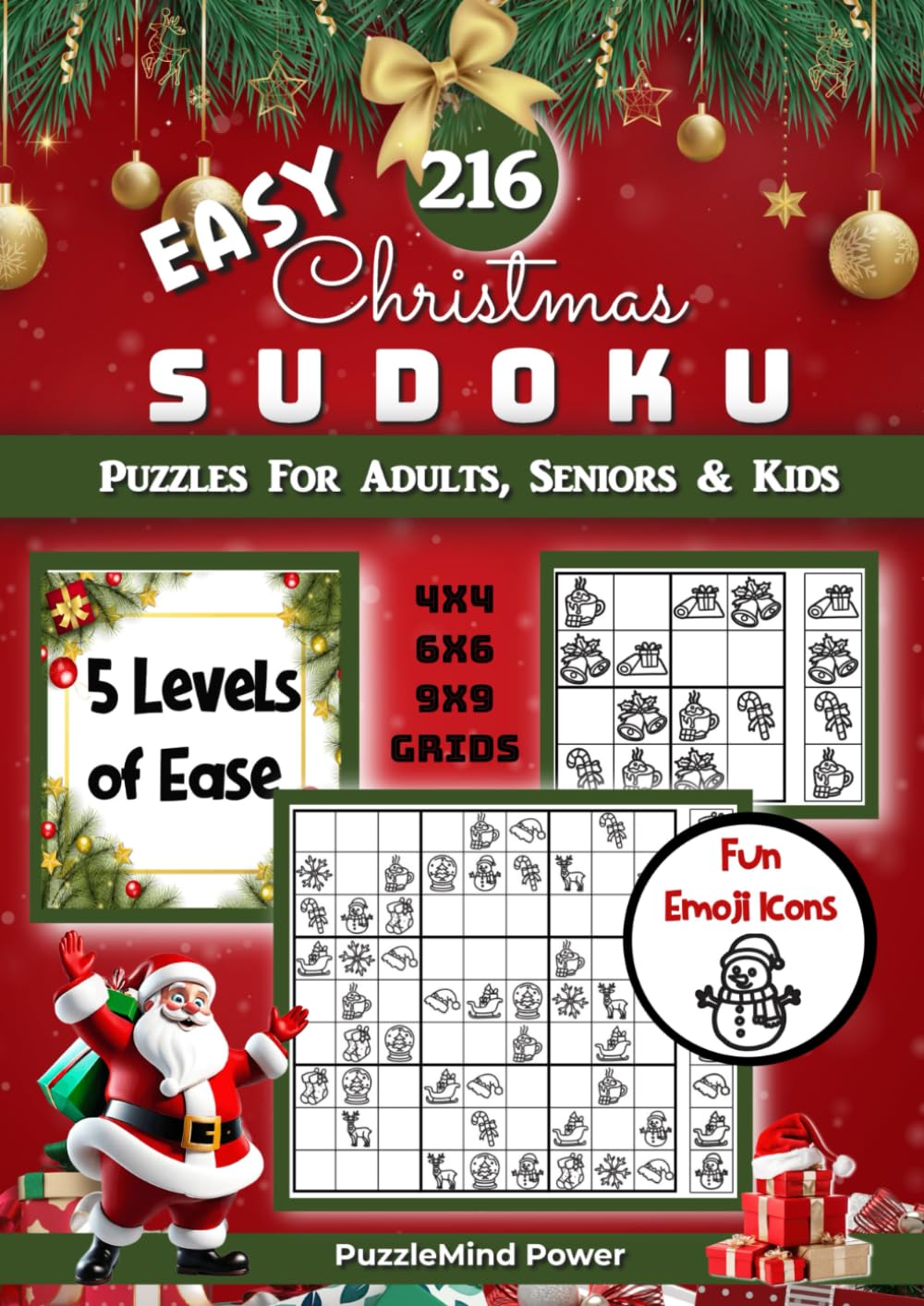 Easy Sudoku Puzzles For Adults, Seniors and Kids: Christmas Icon Sudoku Puzzles (Holiday Themed Puzzle Books: Christmas)