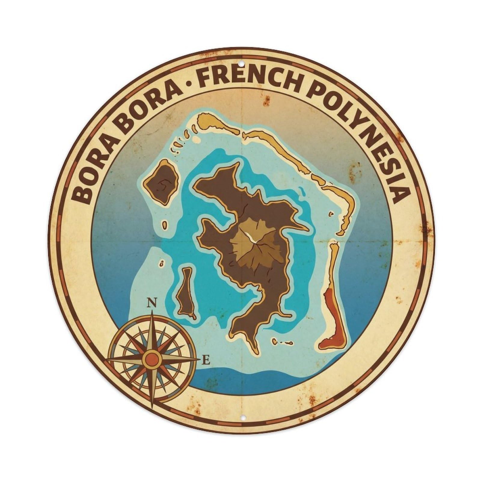 Olyhtr 8X8inch Classic Style Borabora Island Map Illustrated Vintage Lagoon Metal Tin Sign