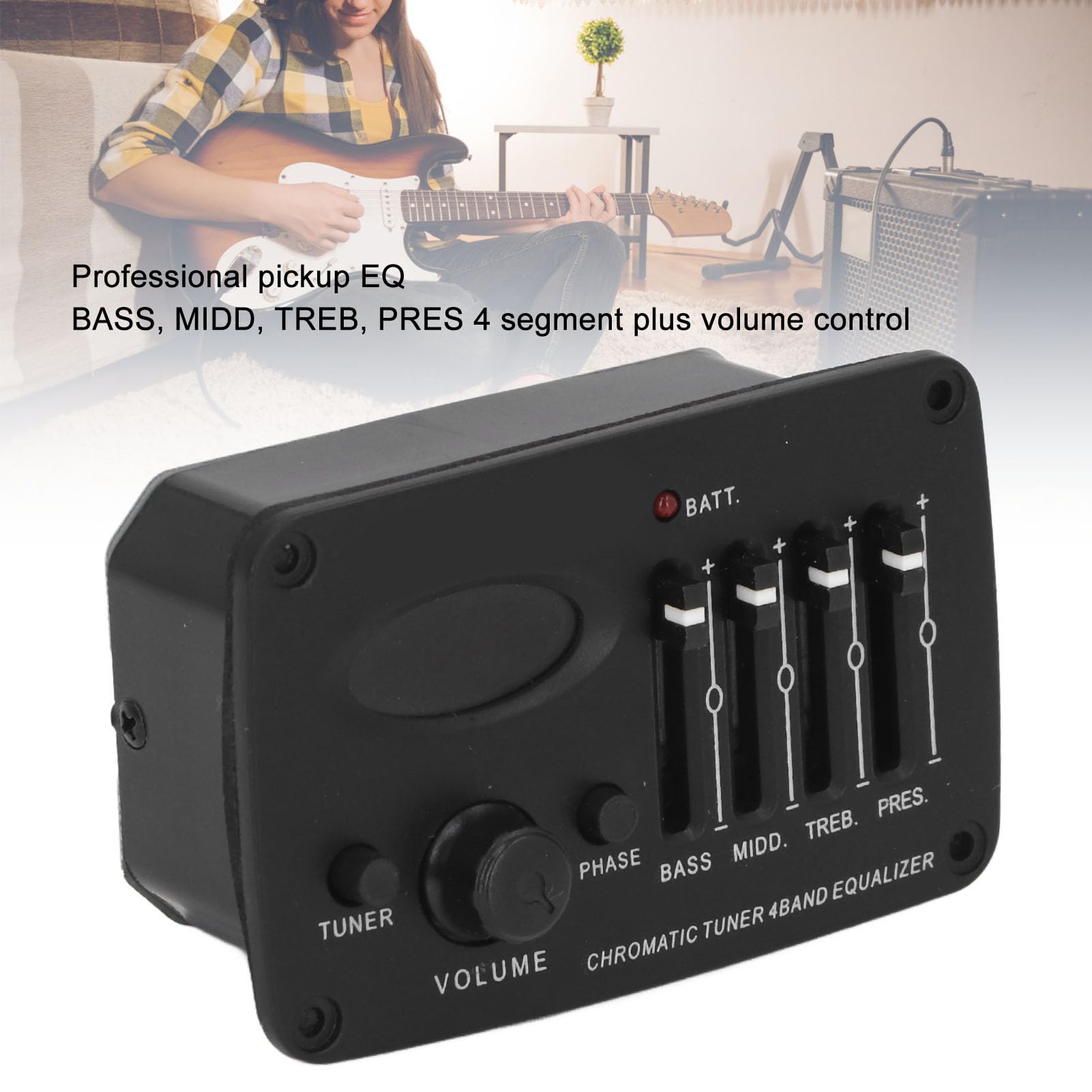 Pickup per Chitarra Accordatore Cromatico Sintonizzatore Preamplificatore per Chitarra Ed Elettrica Equalizzatore a 4 Bande Preamplificatori EQ Piezoelettrico