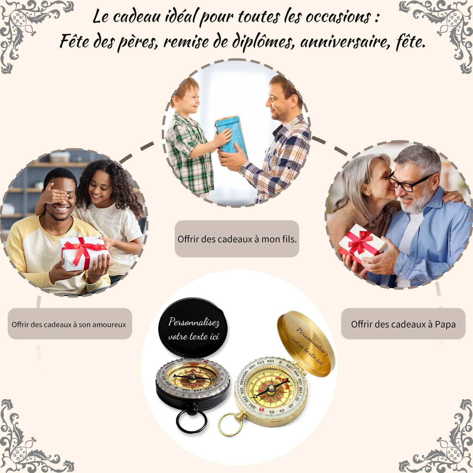 Boussole Personnalisable Avec Gravure – Cadeau Pour Aventurier, Randonnée, Mariage