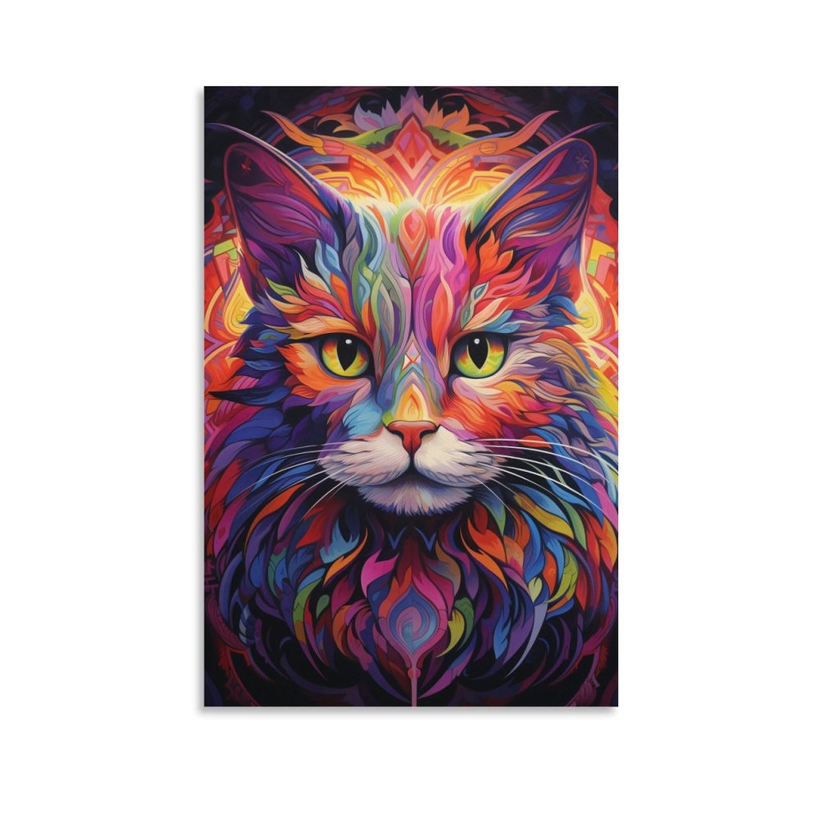 Foccar Unframe-Fantasy Cat Fantasy Cat Printed Canvas Posters Mysterious Colors Kitten Theme Wall Decor For Living Rooms Bedroom Wall Art