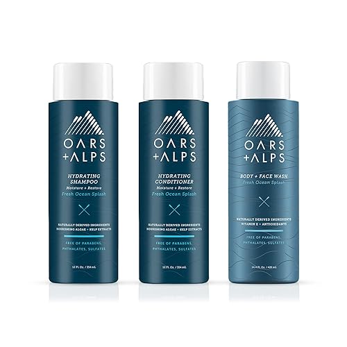 Oars + Alps Kit de champú, acondicionador y gel de baño sin sulfato para hombre, cuidado hidratante de la piel con extracto de algas y algas, aroma