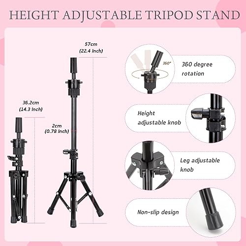 Miniatura 6 de Cabeza de Maniquí de Cabello Humano con Soporte de Trípode 22"-24" Femenina Cabeza de Maniquí de Cabello 100% Humano Cabeza de Maniquí para Peinado