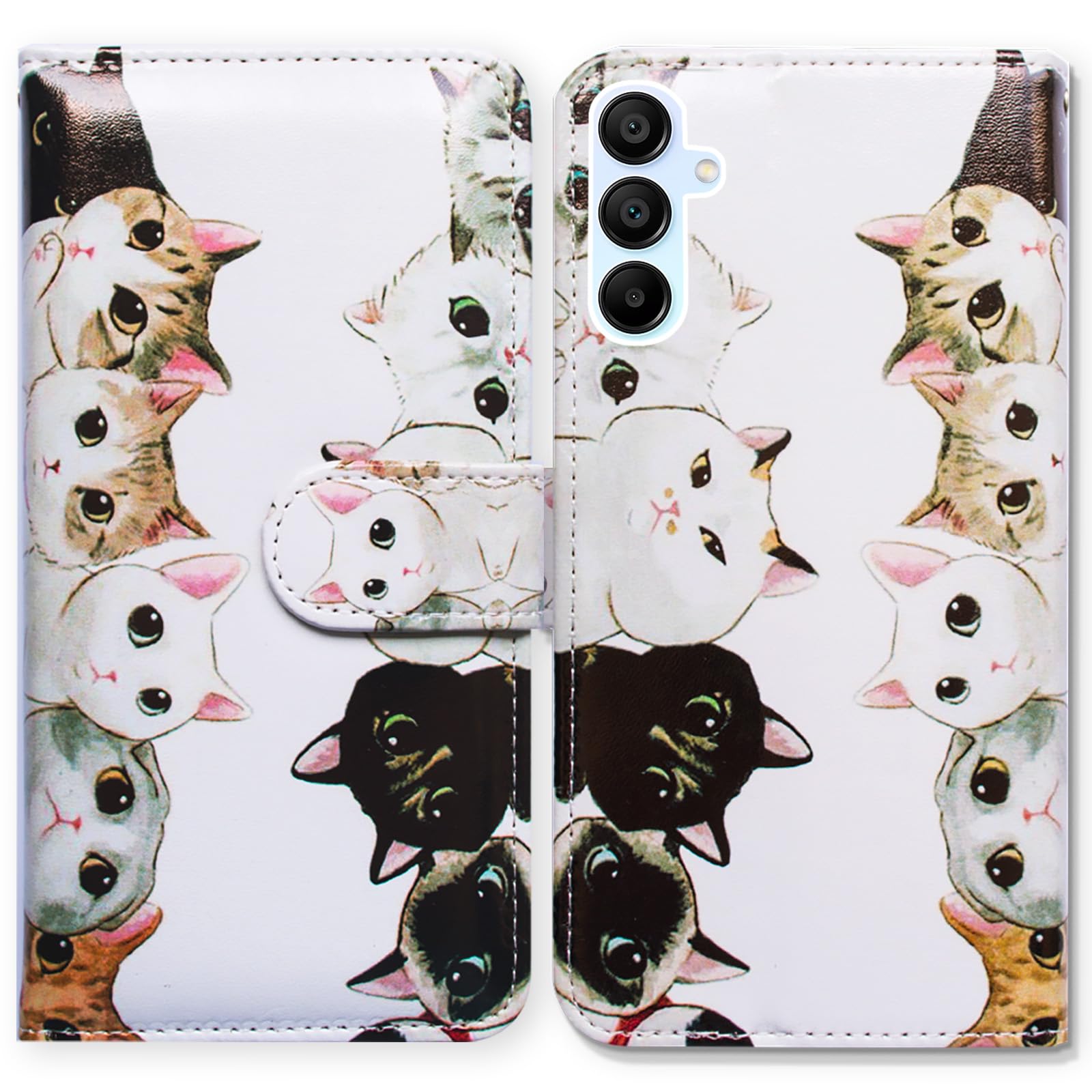 Bcov Galaxy A15 5G Case,White Black Cute Cats Leather Flip Phone Case Wallet Cover with Card Slot Holder Kickstand for Samsung Galaxy A15 5G