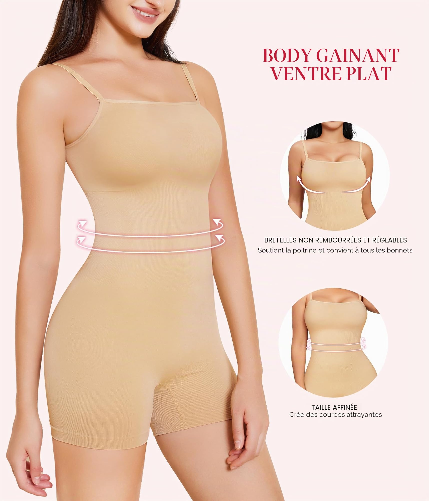 KUMAYES Body Gainant Femme Ventre Plat Invisible Gaine Amincissant Sculptant Minceur Shapewear Bodysuit Combinaison Sans Couture