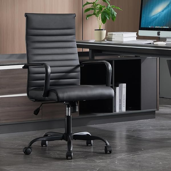 Haranuo Office Chair, Ergonomic Executive Conference Room Chairs, Ribbed Leather Desk Chair with Lumbar Support, Adjusta
