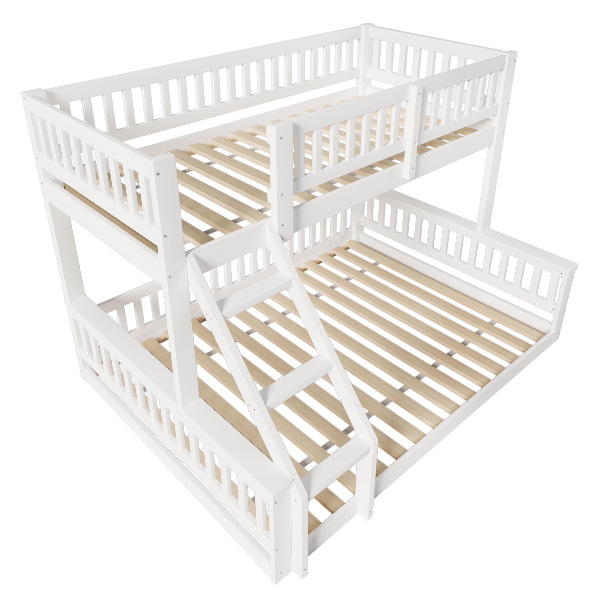 Letto a castello, 90 x 200 cm + 140 x 200 cm, scaletta, sponda per letto, stile semplice, senza materasso, bianco