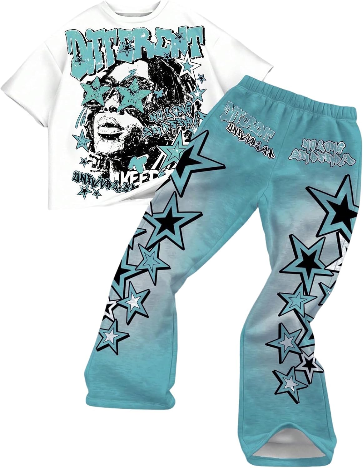 GORGLITTER Boy's Y2K Outfits 2 Piece Short Sleeve Graphic Tee Shirts and Casual Wide Leg Pants Sets Streetwear