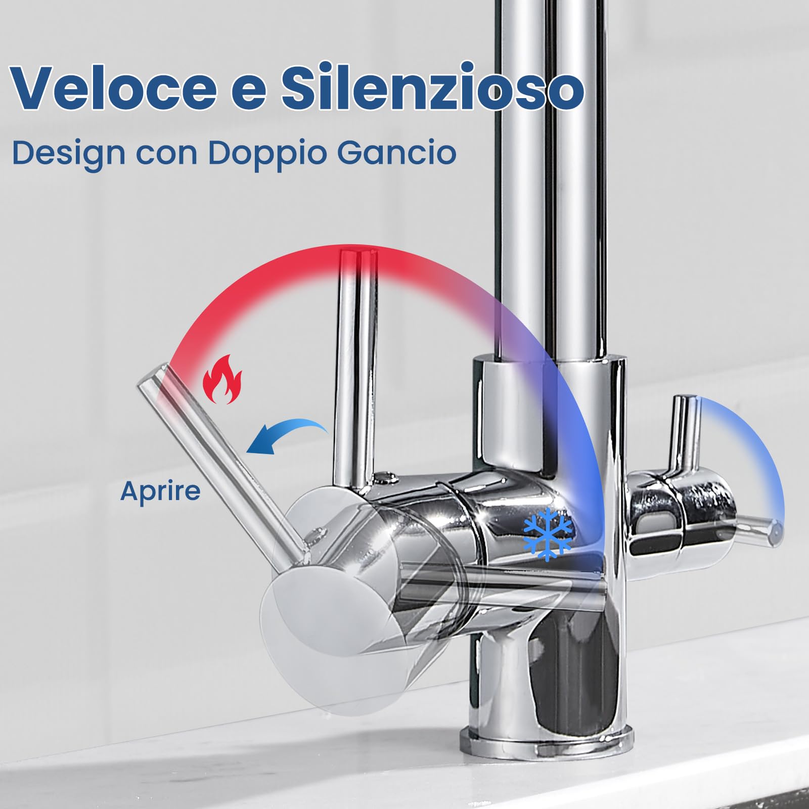 Rubinetto da cucina a 3 vie, con molla a spirale, girevole a 360°, con doccetta estraibile, 3 in 1, per filtro dell'acqua (3 vie (01), cromato)