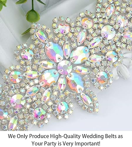 Miniatura 2 de ShiDianYi Vestido de novia para vestido de novia, apliques de cinturón de piedra AB plateada, decoración de cintura con diamantes de imitación para