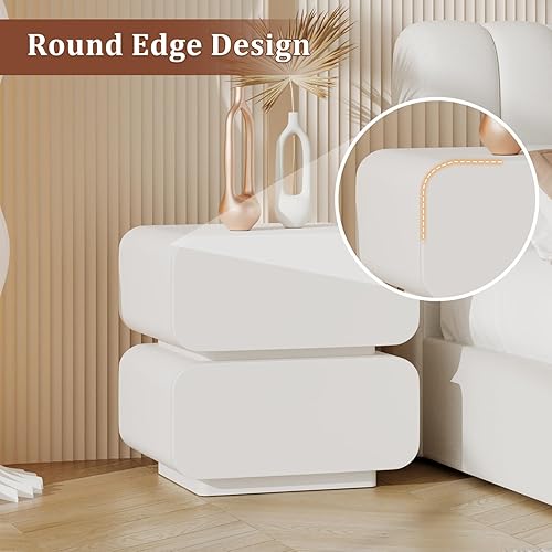 Miniatura 7 de Moderna mesita de noche, mesita de noche con 2 cajones, mesitas de noche minimalistas con cuero de microfibra, mesa auxiliar para sala de