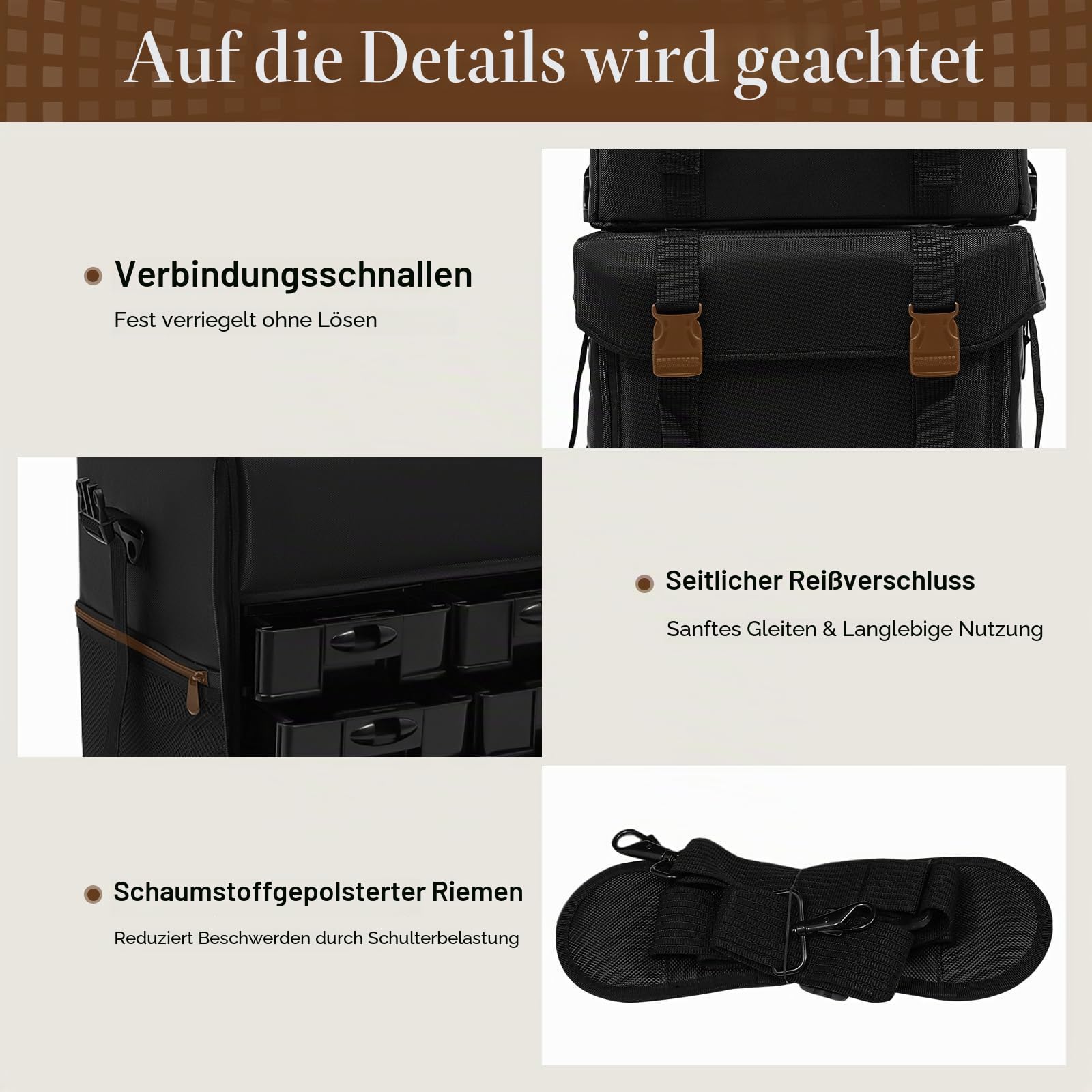 2 in 1 Kosmetikkoffer, Abnehmbarer Kosmetikkoffer Trolley mit Rollen und Deichsel, Friseurkoffer mit 8 Schubladen, Nagel Koffer, Make Up Koffer für Friseure, Maskenbildner und Maniküre, Schwarz