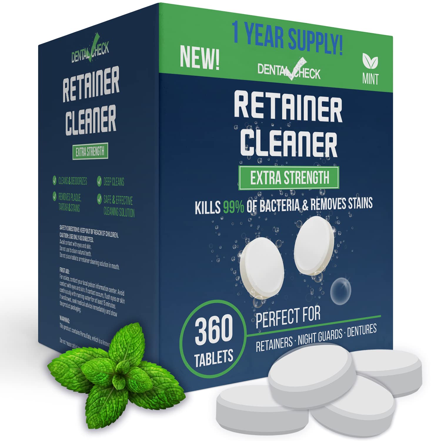 Retainer Cleaning Tablets, Denture Cleaning Tablets with Free Denture Case, Denture Cleaner Remove Bad Odors, Plaque, Stains From Night Guards, Mouth Guards, Dental Appliance (360 Pcs-12 Month Supply)